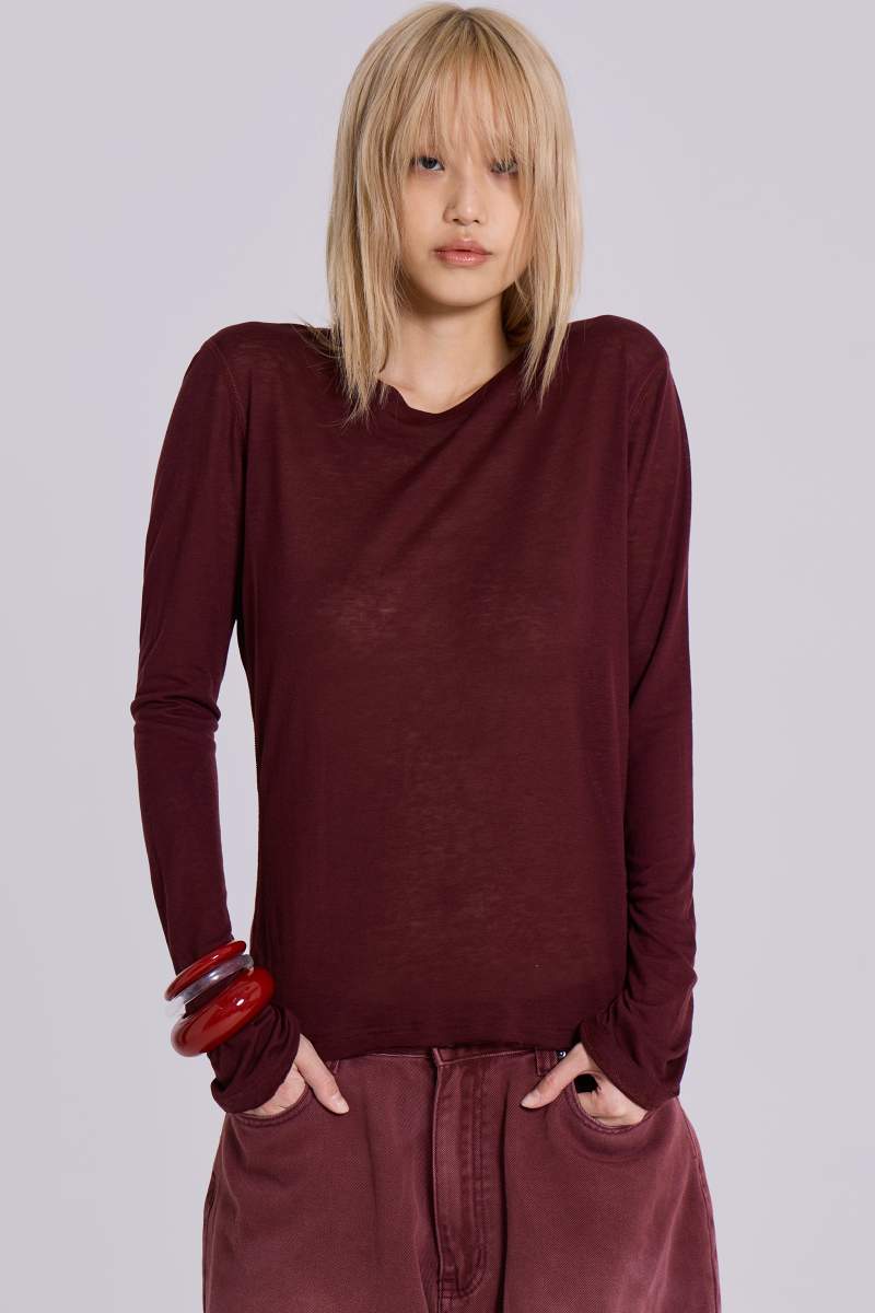 jaded london Burgundy Mist Long Sleeve Top Burgundy
