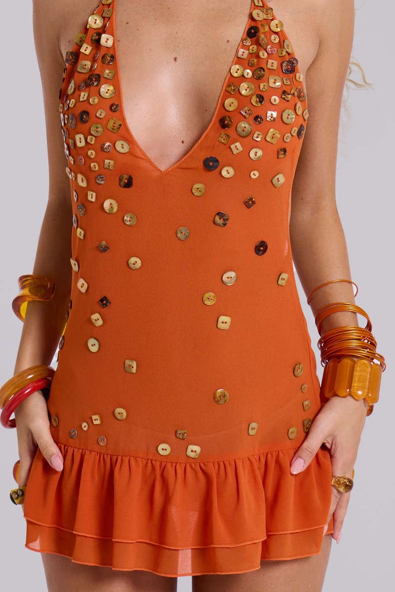 Jaded London Button Me Up Mini Dress In Papaya Orange