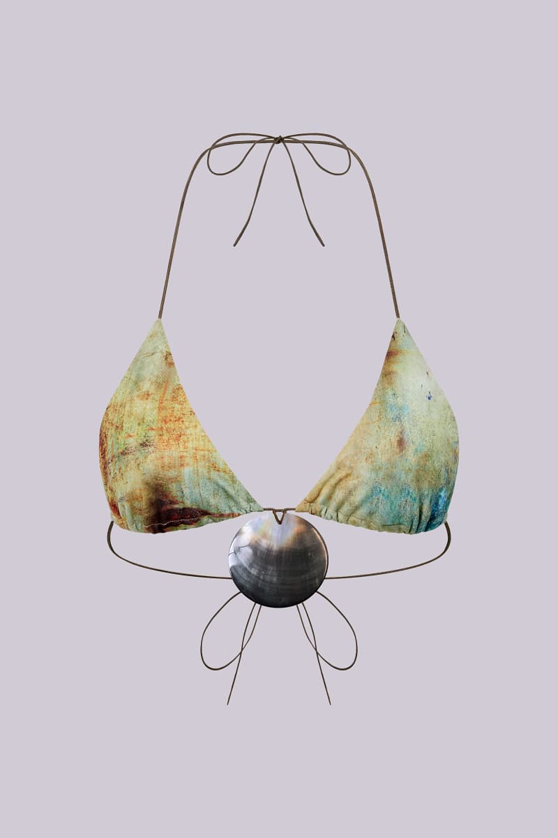 jaded london Cantha Micro Triangle Bikini Top With Shell Trim in Lagoon Multi