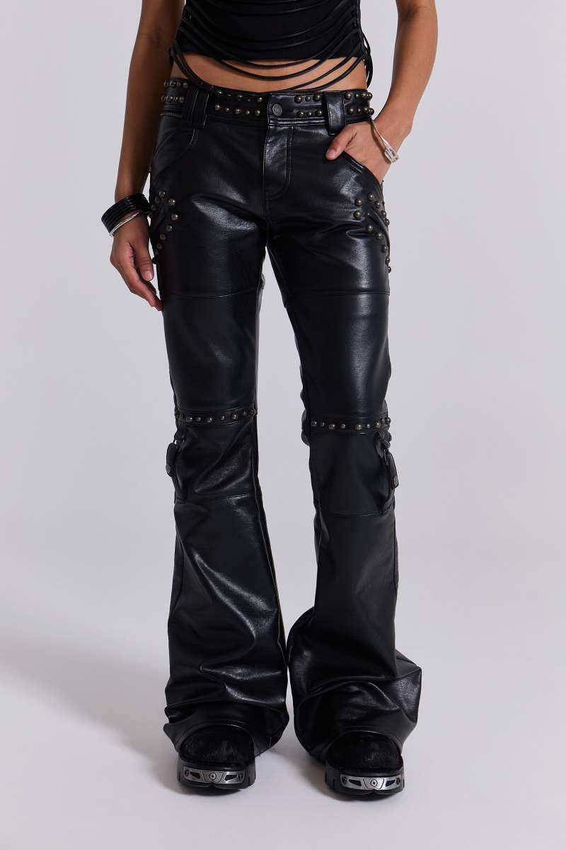 jaded london Carbon Black Studded Drift Bootcut Pants Black