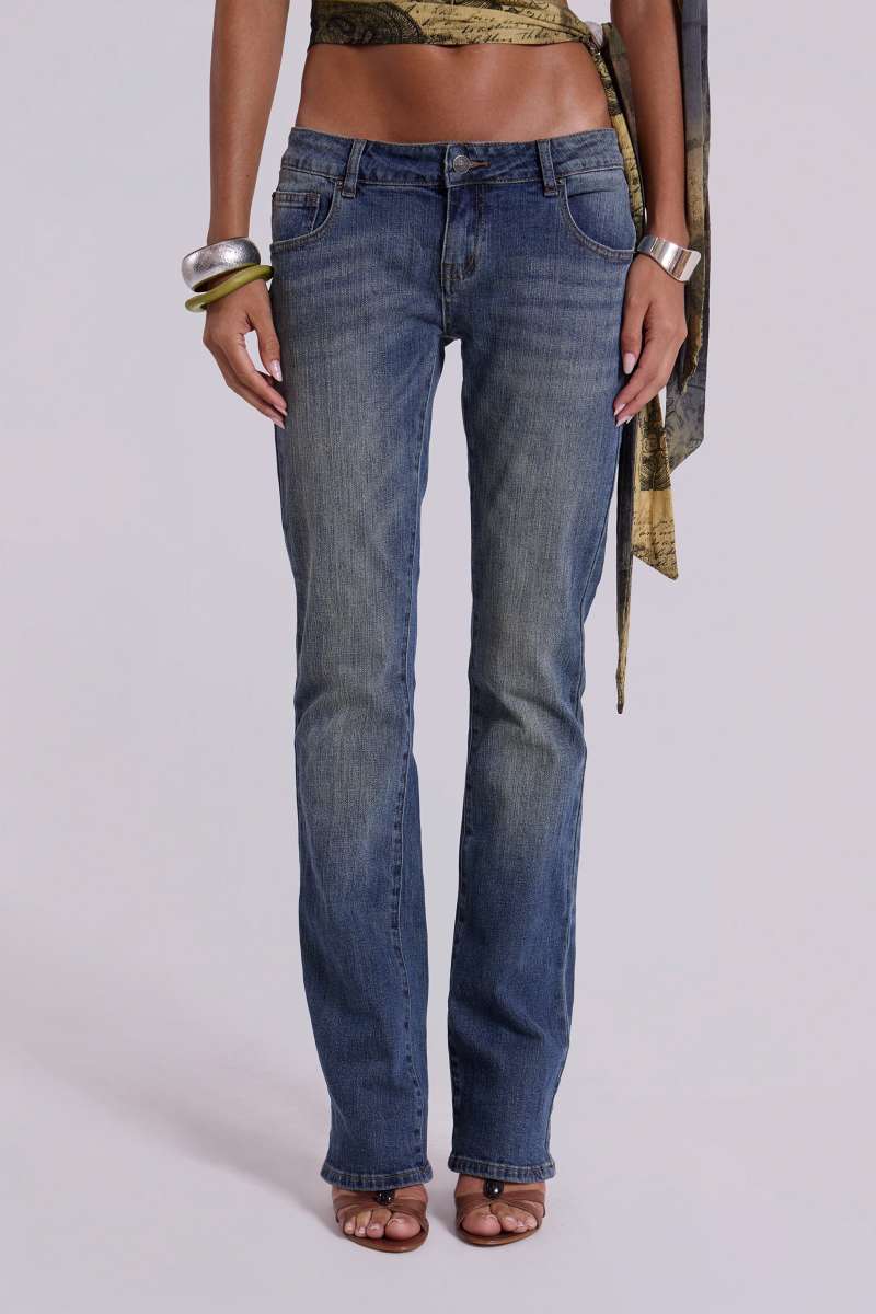 Jaded London Cassia Cooper Bootcut Jeans In Mid Blue Blue
