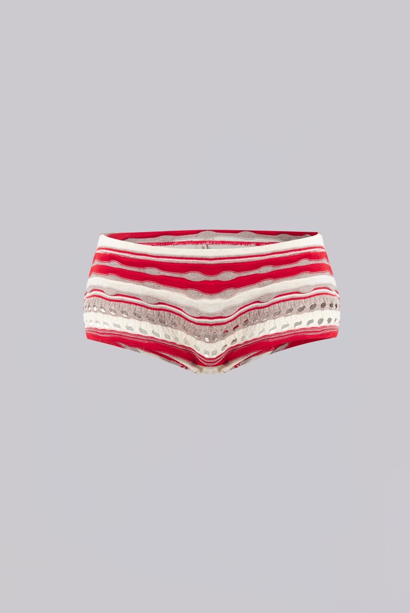Jaded London Cata Red Stripe Ruffle Knit Mini Shorts Multi