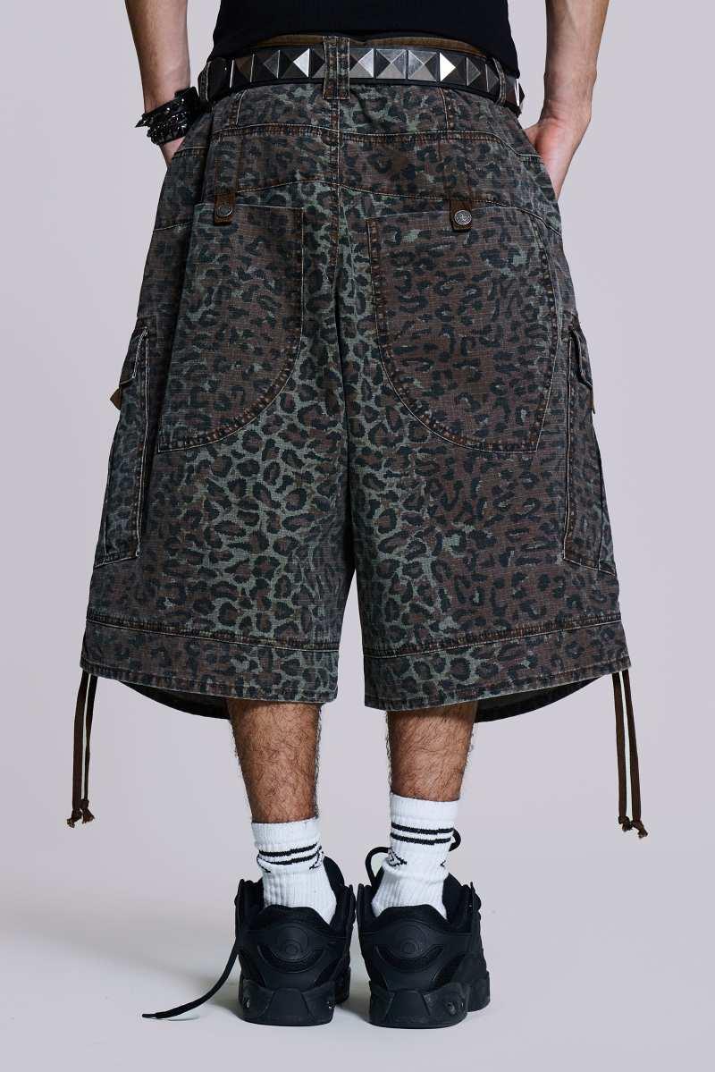 Jaded London Charcoal Leopard Cadet Baggy Shorts Charcoal Leopard