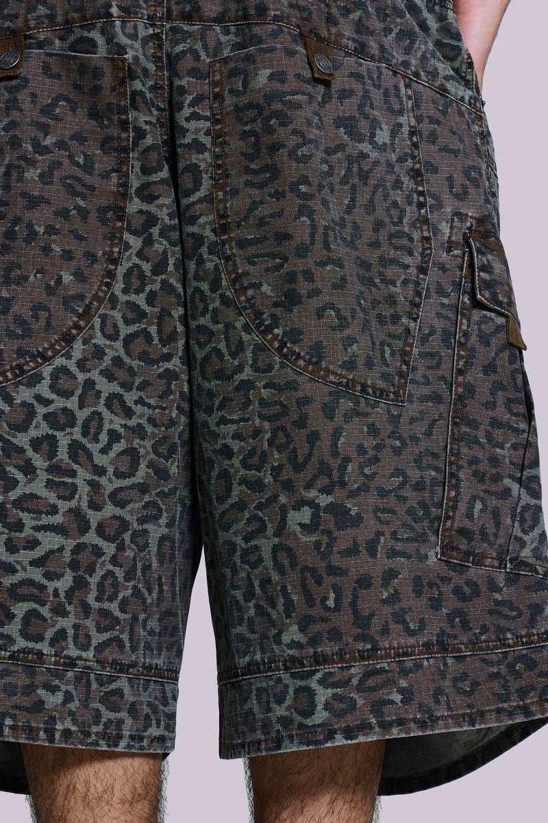 Jaded London Charcoal Leopard Cadet Baggy Shorts Charcoal Leopard