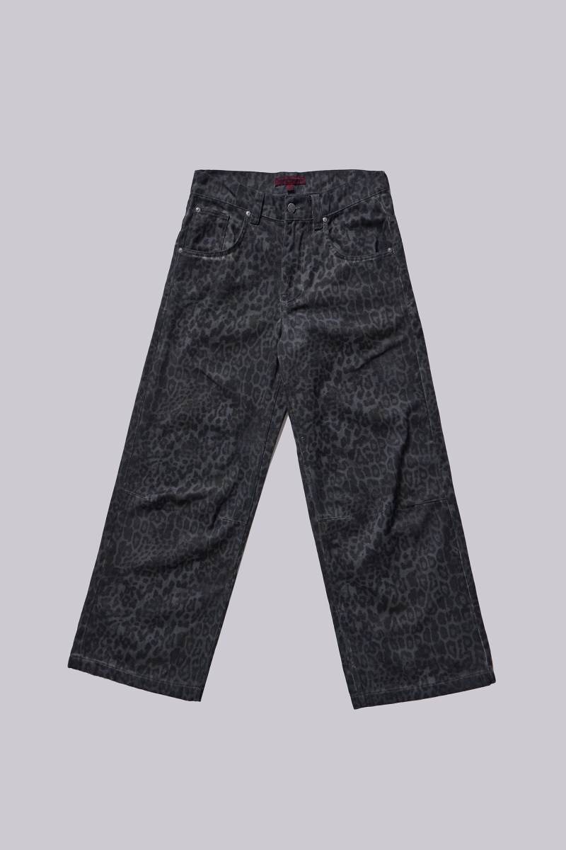 jaded london Charcoal Leopard Fade Colossus Jeans Leopard Print