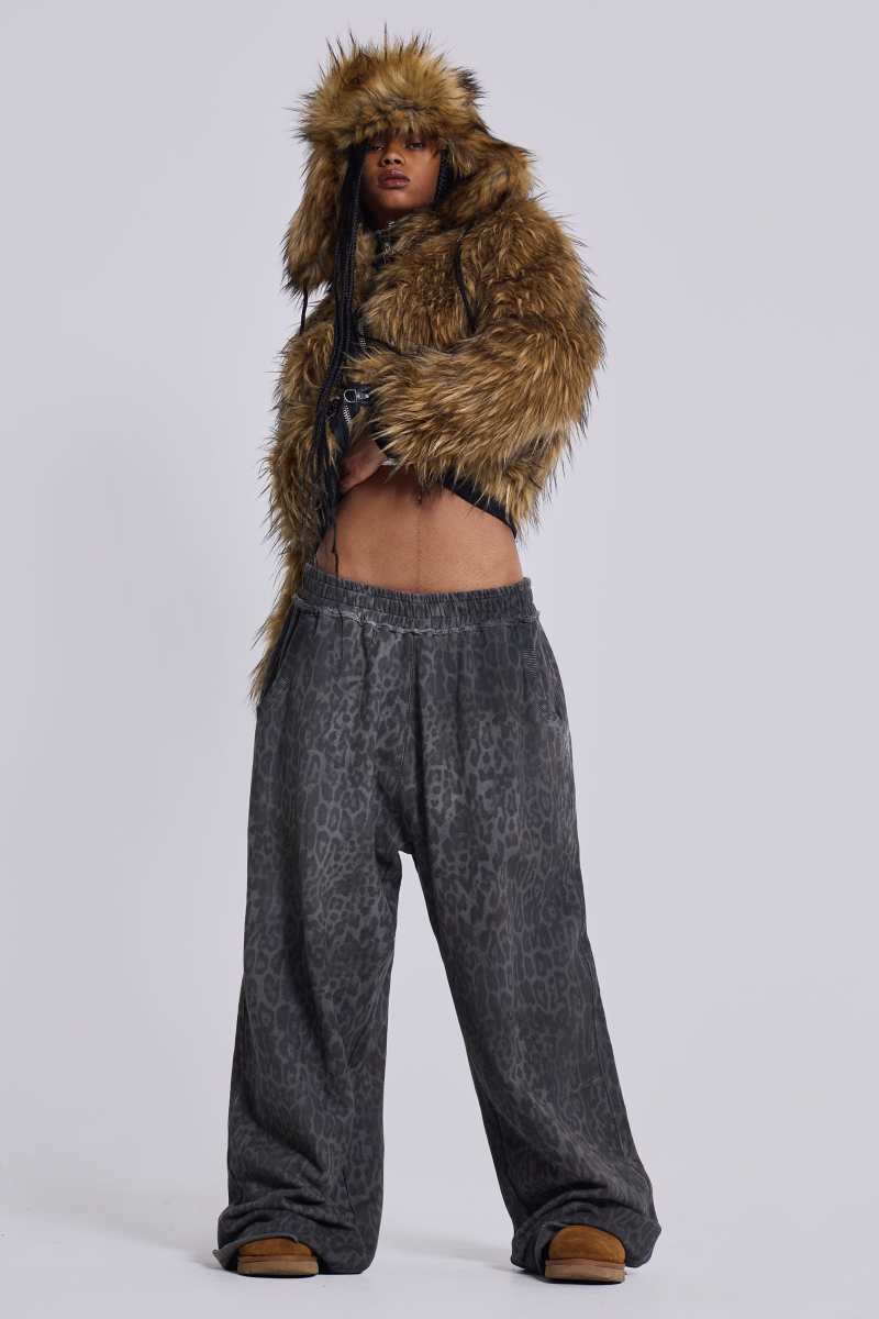 jaded london Charcoal Leopard Monster Joggers Leopard Print