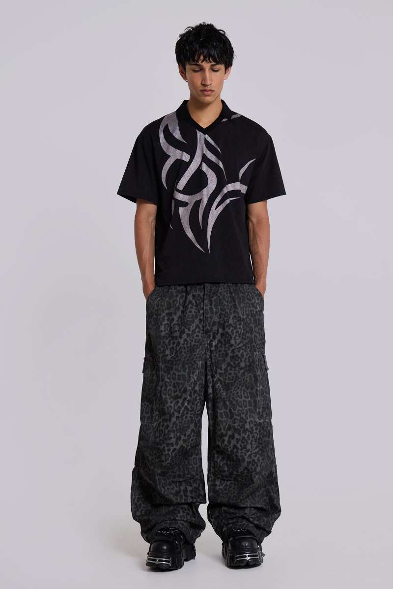 Jaded London Charcoal Leopard Parachute Pants Leopard Print