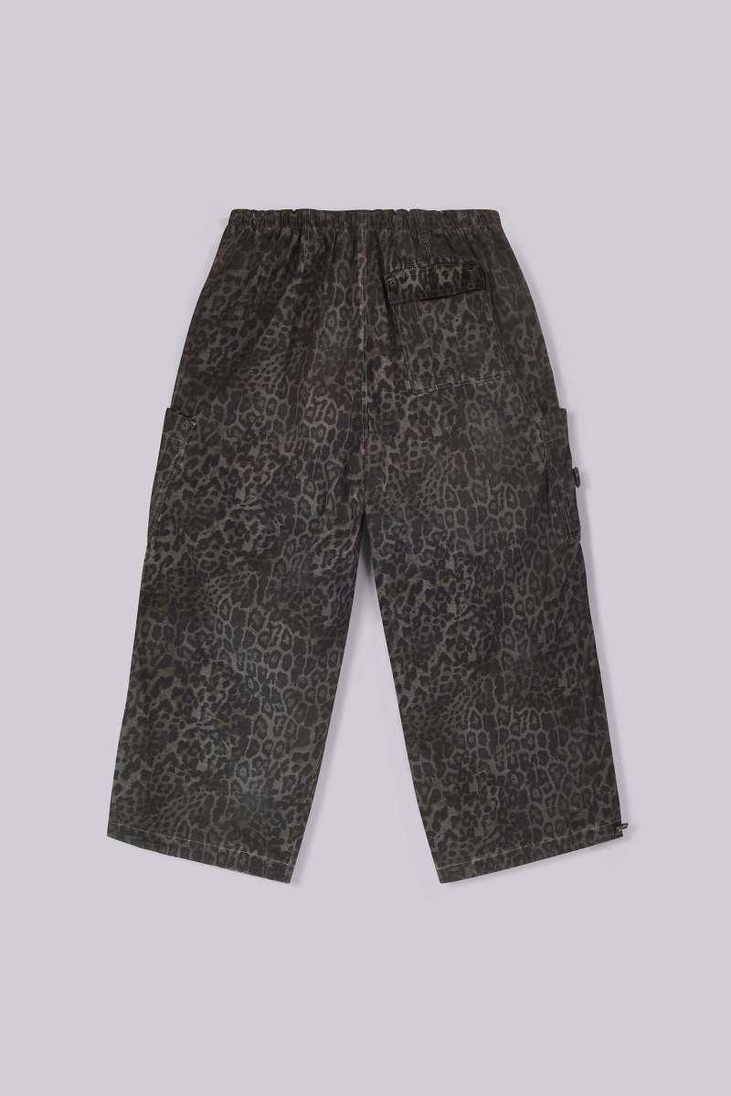 Jaded London Charcoal Leopard Parachute Pants Leopard Print