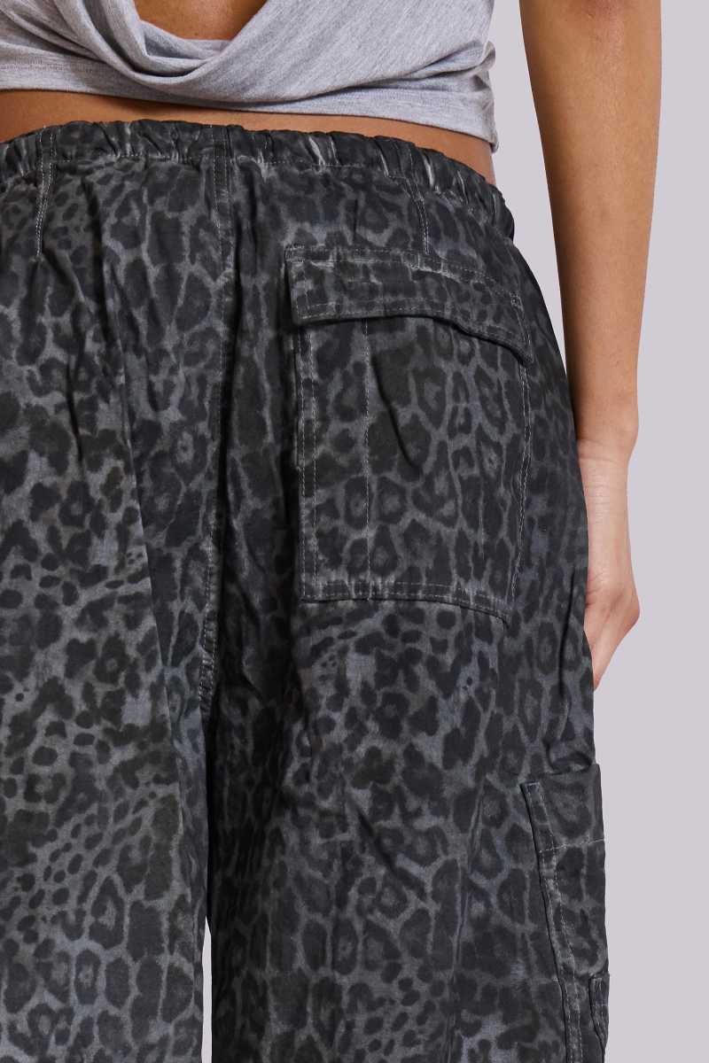 Jaded London Charcoal Leopard Parachute Pants Leopard Print