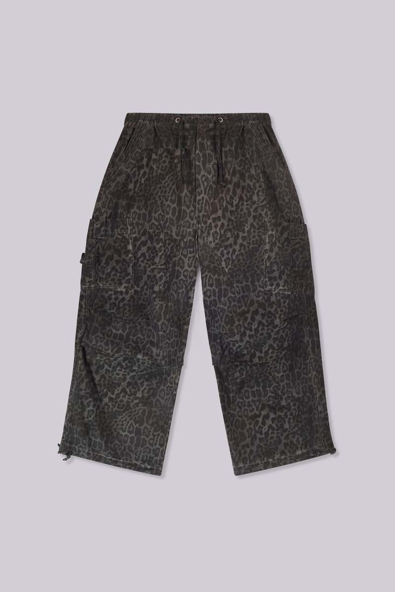 jaded london Charcoal Leopard Parachute Pants Leopard Print
