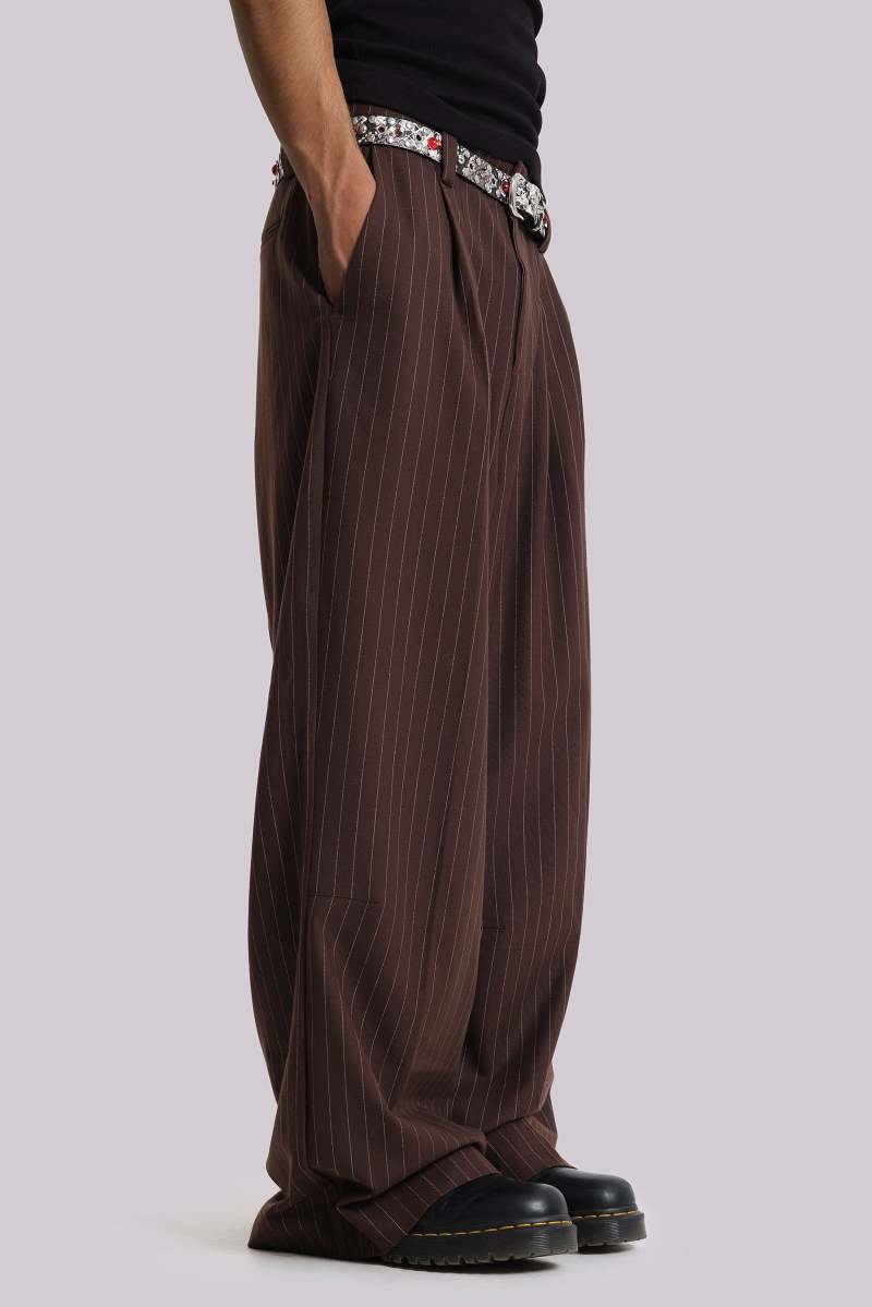 Jaded London Chocolate Brown Pinstripe Goliath Suit Pants Brown