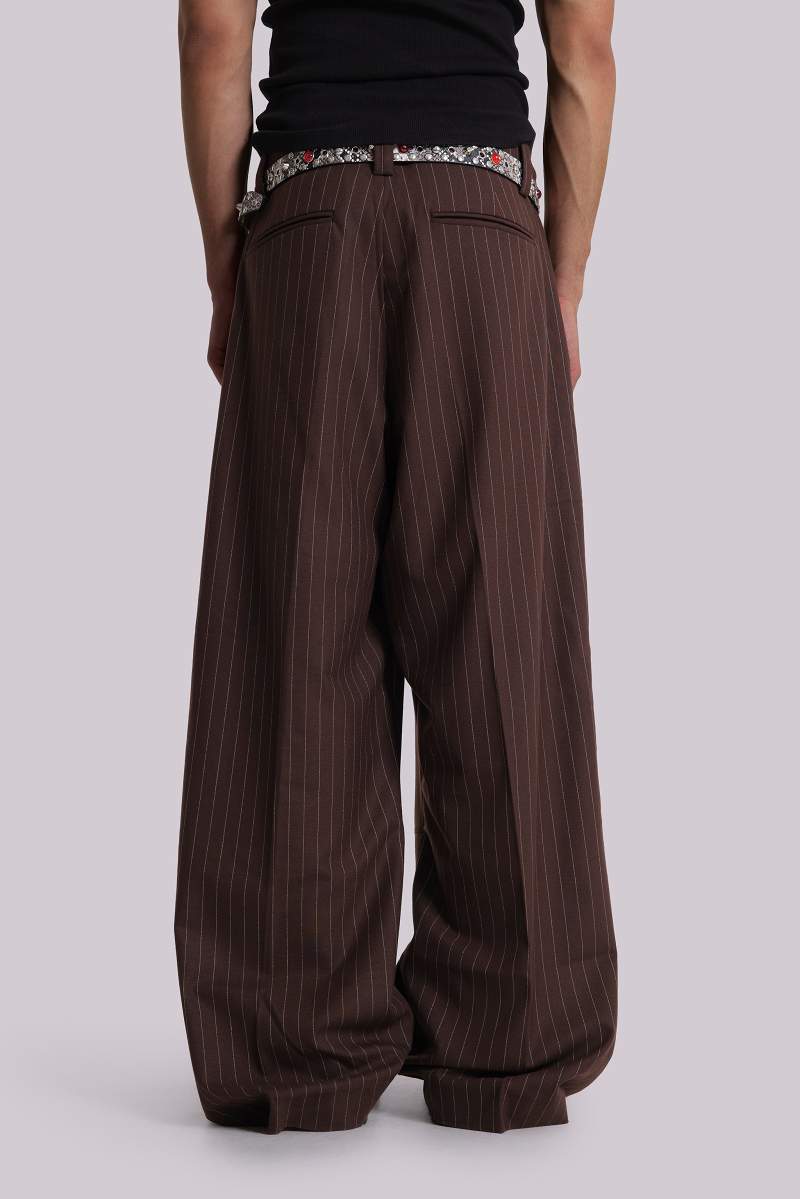 Jaded London Chocolate Brown Pinstripe Goliath Suit Pants Brown