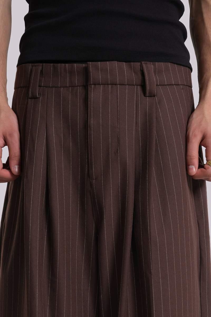 Jaded London Chocolate Brown Pinstripe Goliath Suit Pants Brown
