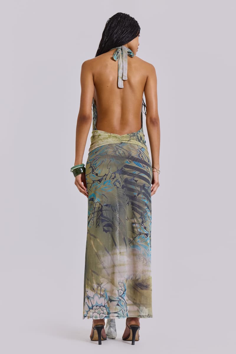 Jaded London Cindy Plunge Maxi Dress In Green Green