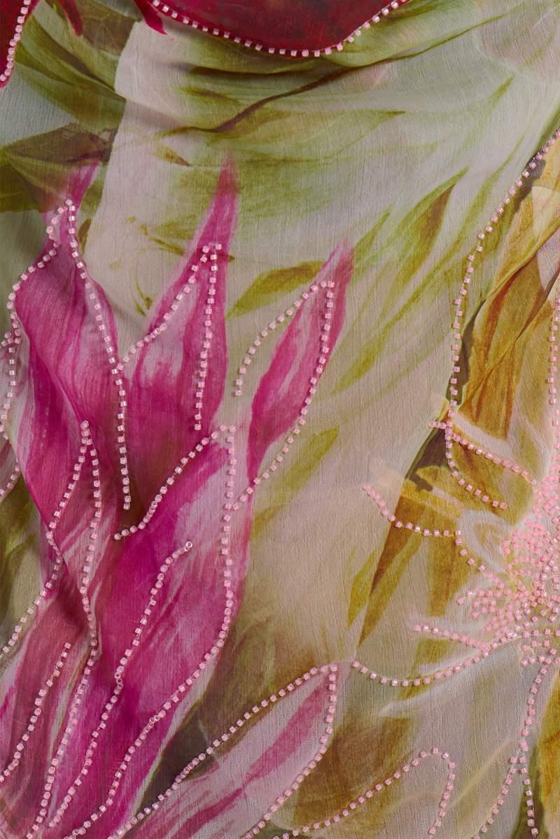 Jaded London Dahlia Hand Beaded Backless Chiffon Maxi Dress In Rosa Multi