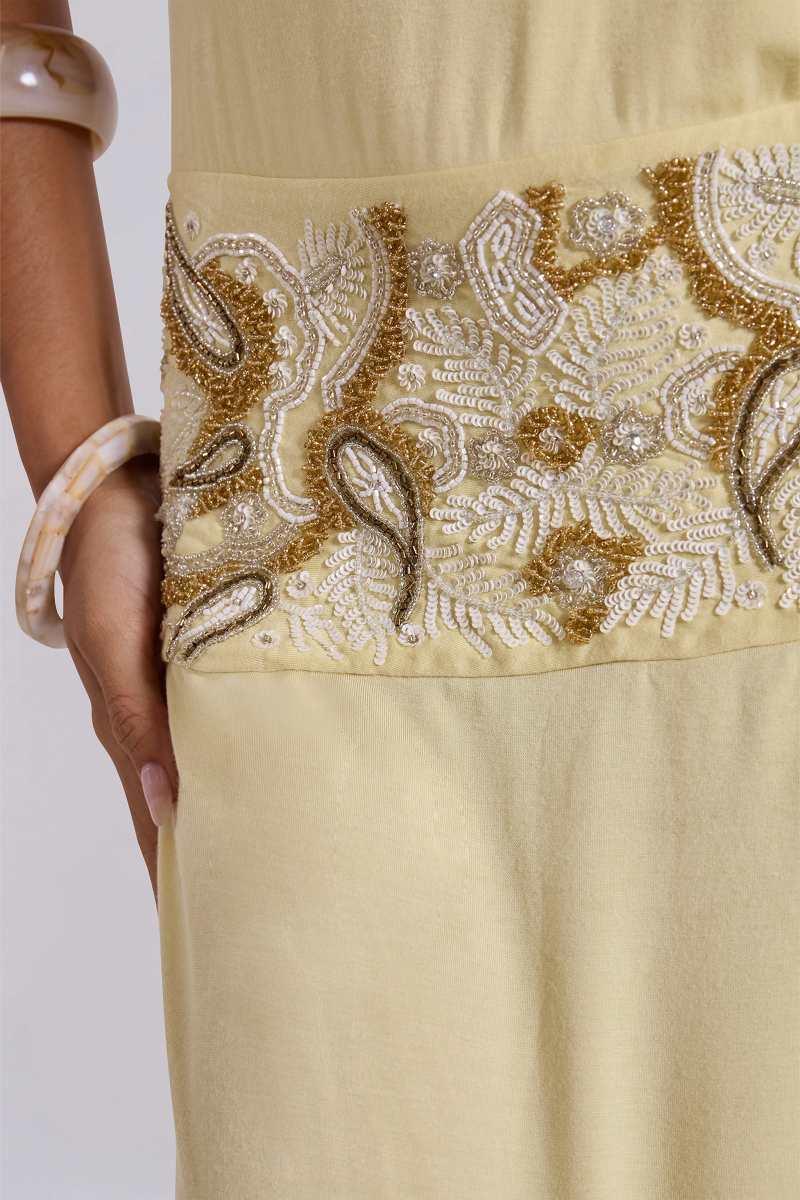 Jaded London Darya Hand Beaded Backless Maxi Dress In Butter Butter Yellow