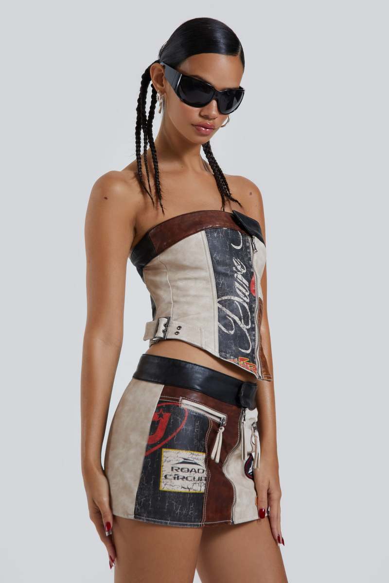 Jaded London Daytona Vegan Leather Corset Top Multi