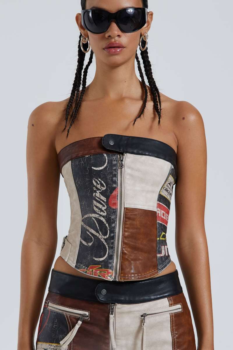 jaded london Daytona Vegan Leather Corset Top Multi