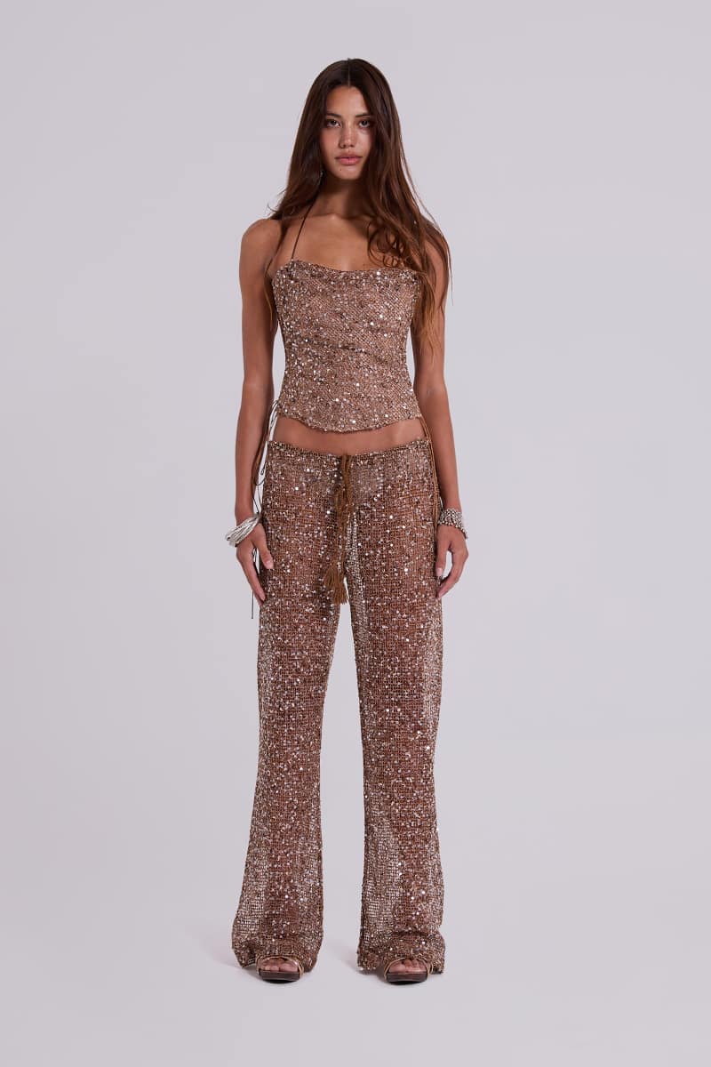 Jaded London Deva Sequin Knit Corset Top In Sand Sand