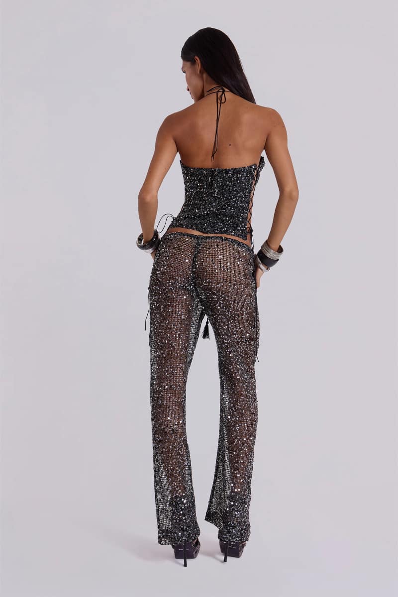 Jaded London Deva Sequin Knit Trousers In Midnight Black