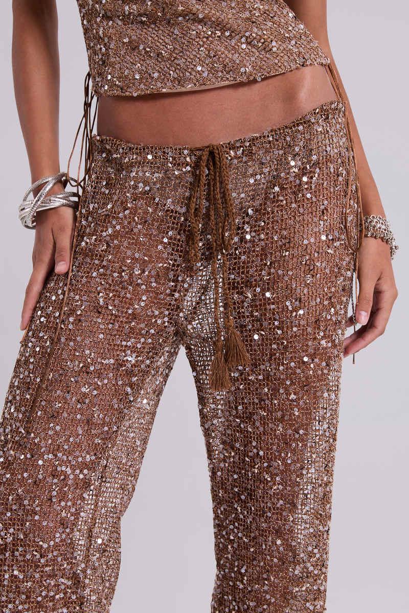 Jaded London Deva Sequin Knit Trousers In Sand Sand