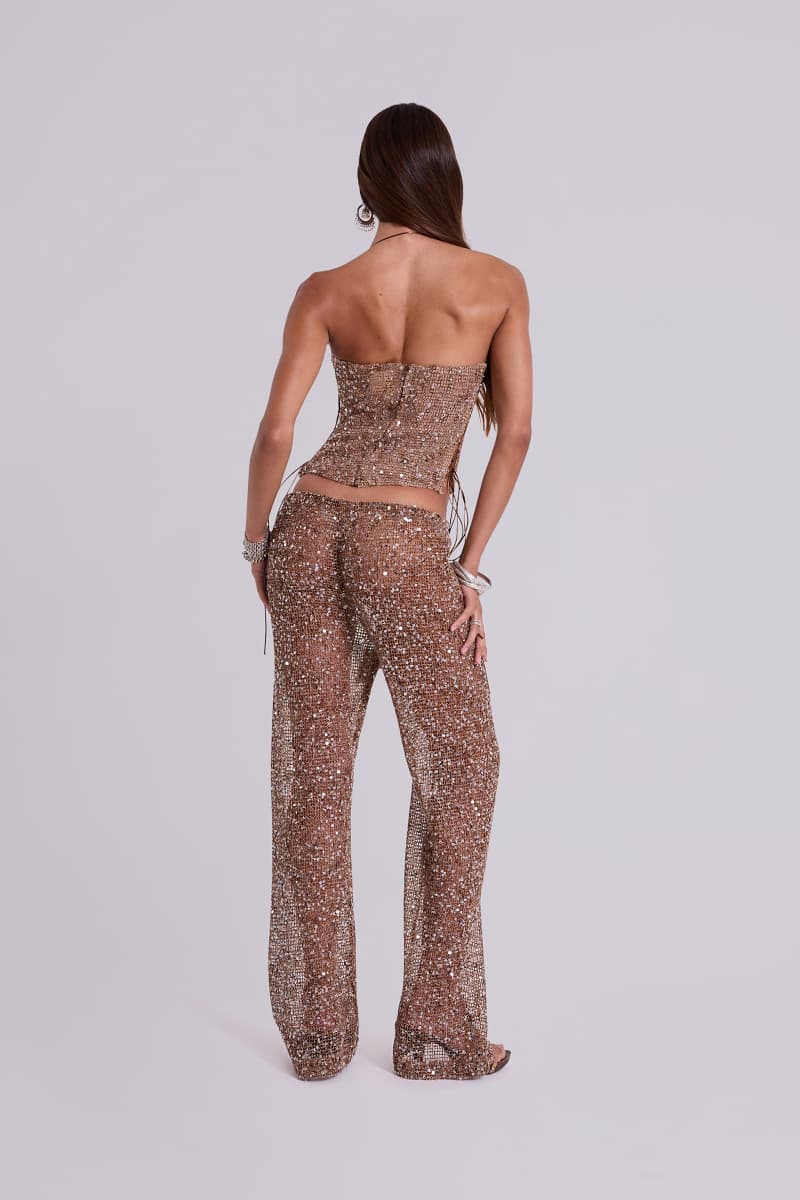 Jaded London Deva Sequin Knit Trousers In Sand Sand