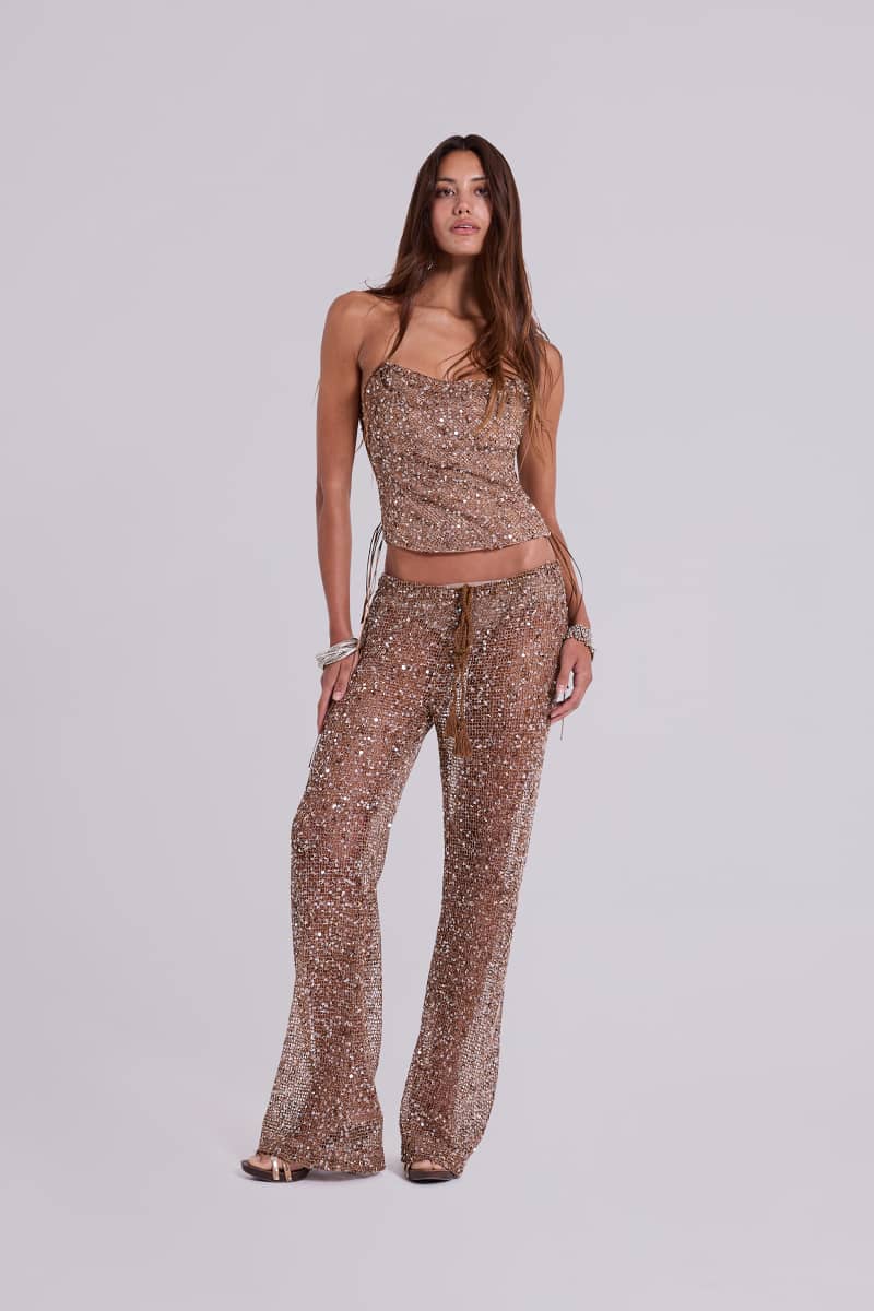 Jaded London Deva Sequin Knit Trousers In Sand Sand