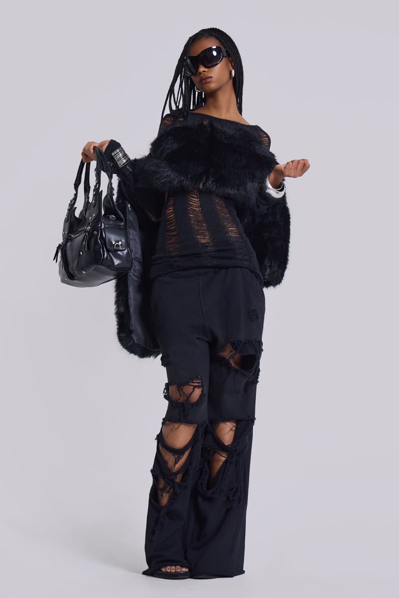 Jaded London Distressed Black Baggy Monster Joggers Black