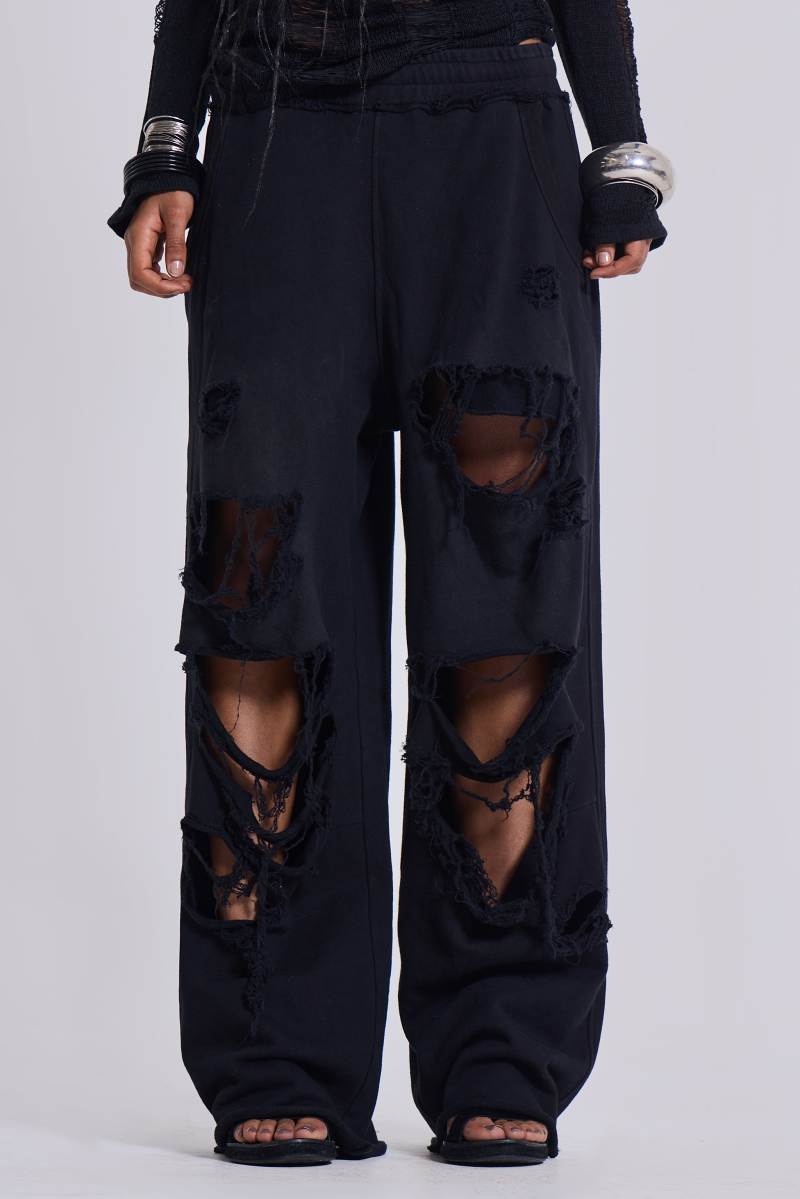 jaded london Distressed Black Baggy Monster Joggers Black