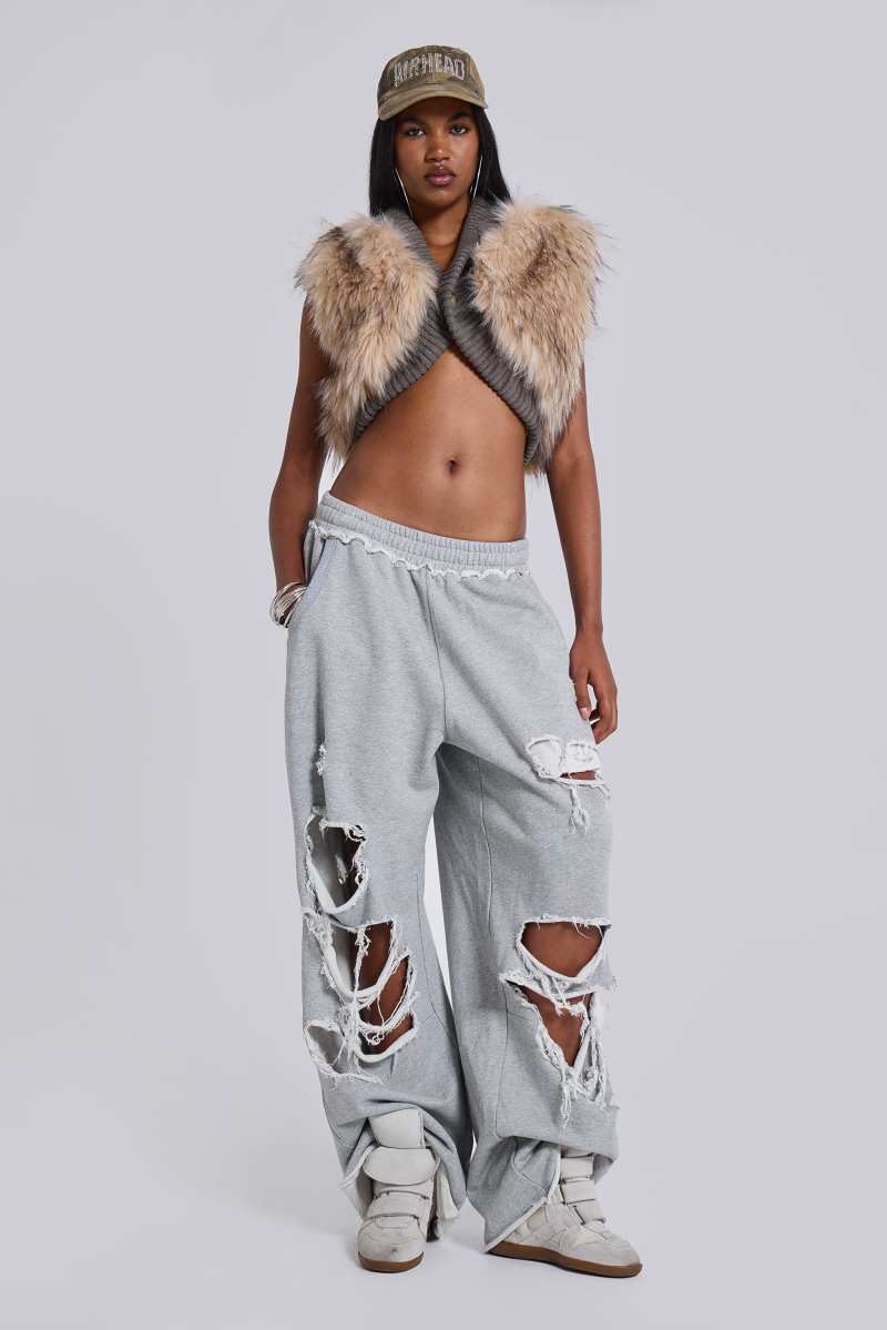 Jaded London Distressed Grey Marl Baggy Monster Joggers Grey