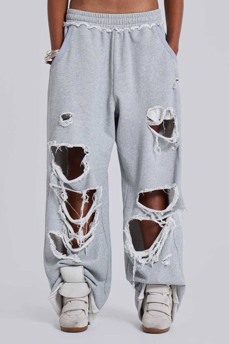jaded london Distressed Grey Marl Baggy Monster Joggers Grey