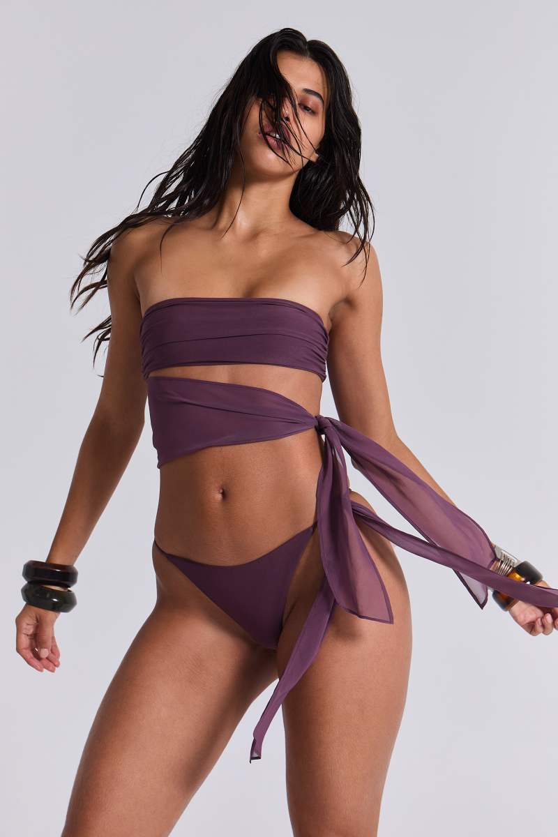Jaded London Duda Chiffon Tie Bikini Bottoms Purple