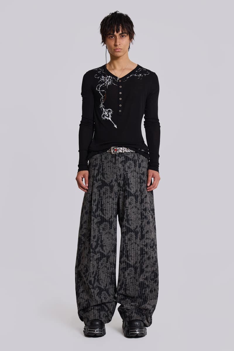 Jaded London Dyed Pinstripe Goliath Suit Pants Black