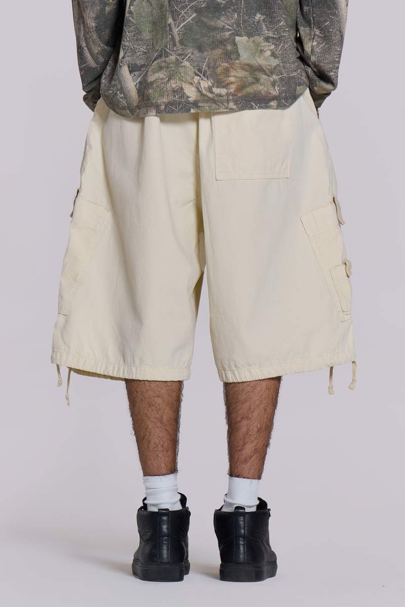 Jaded London Ecru Parachute Cargo Baggy Shorts White