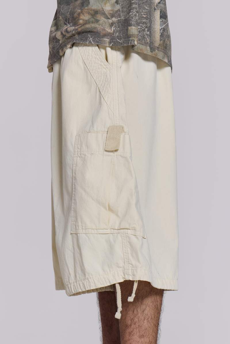 Jaded London Ecru Parachute Cargo Baggy Shorts White