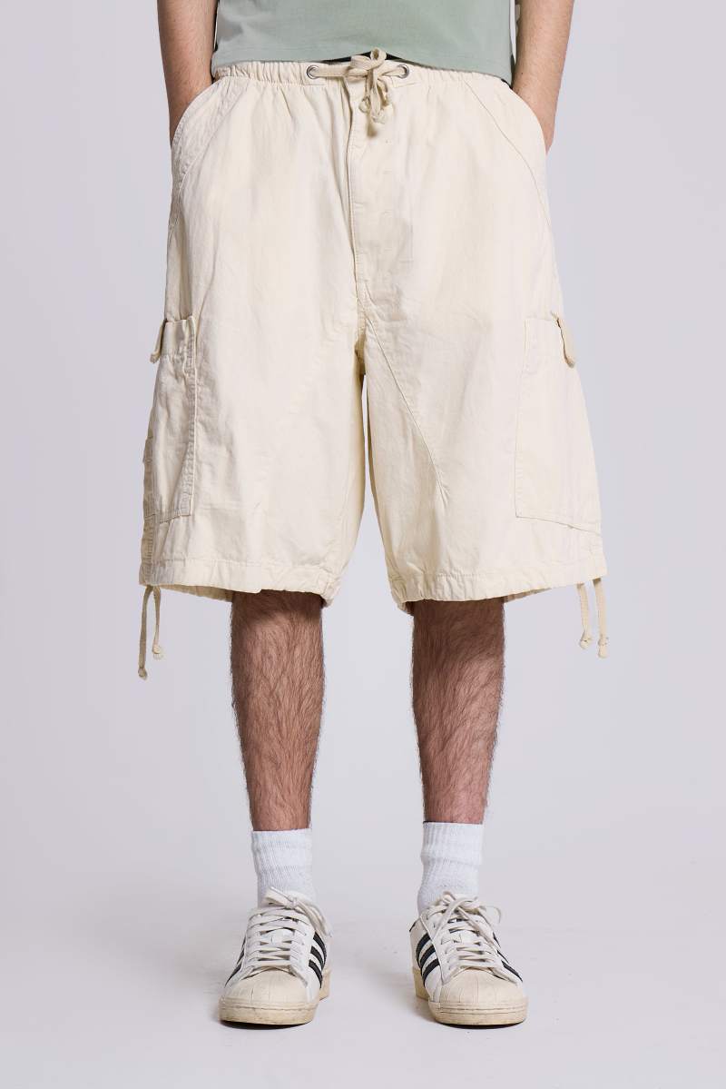 Jaded London Ecru Parachute Cargo Baggy Shorts White