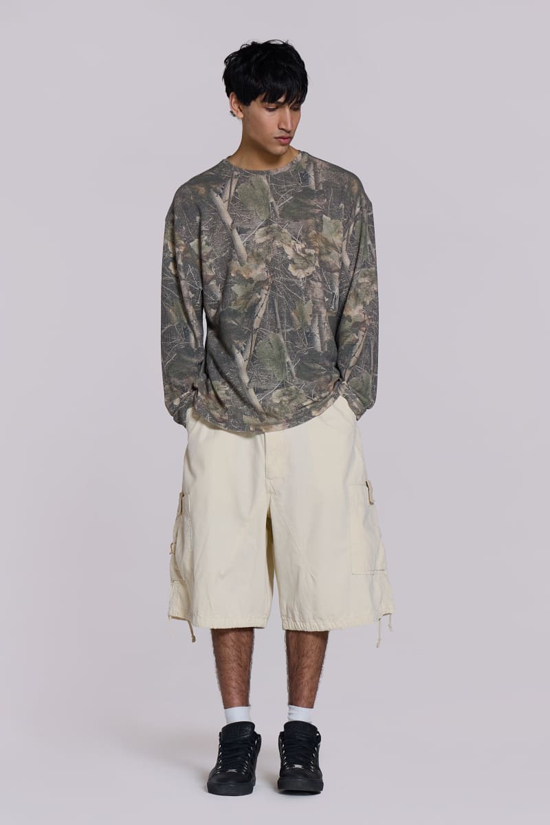jaded london Ecru Parachute Cargo Baggy Shorts White