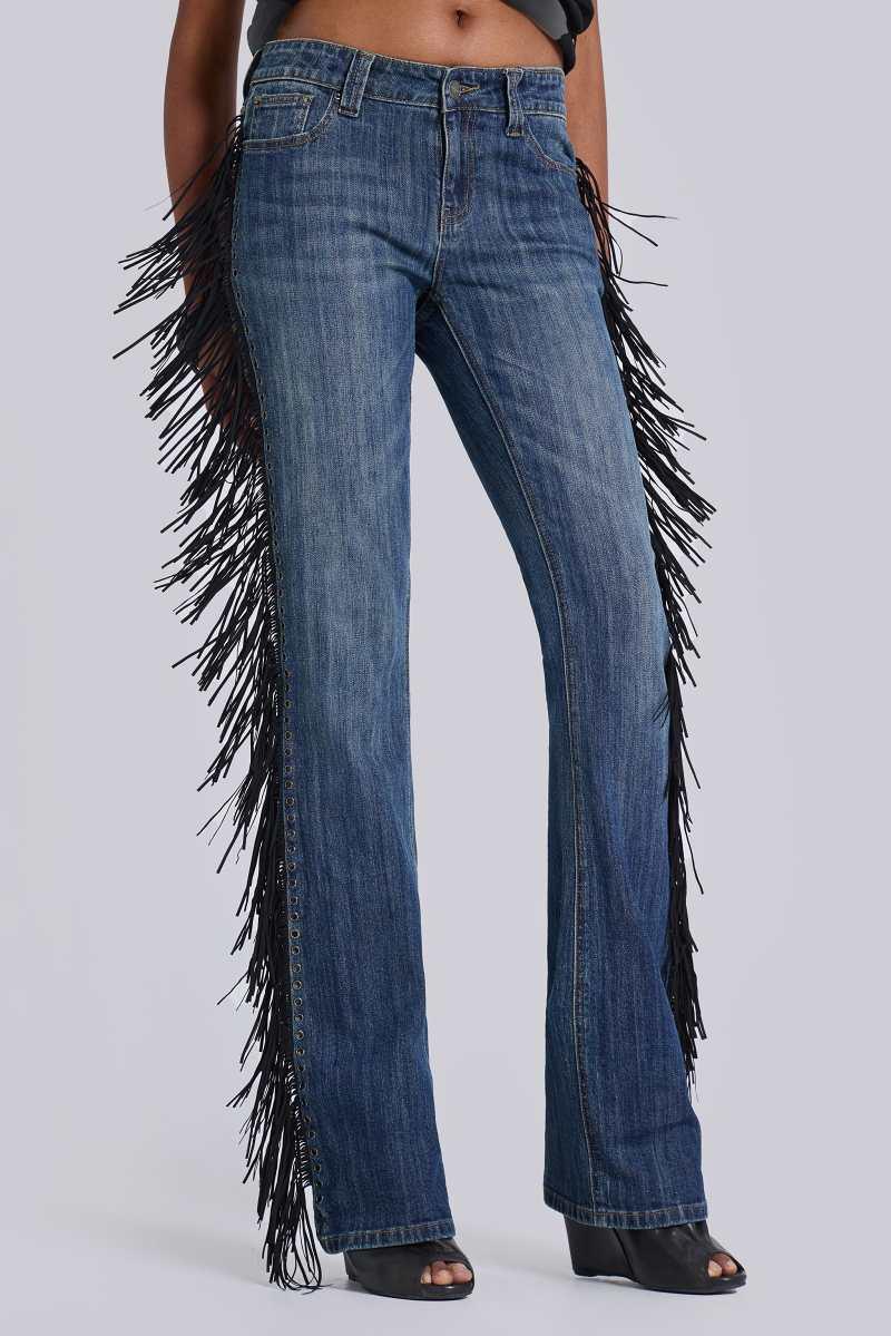 Jaded London El Topo Fringe Bootcut Jeans In Blue Wash Blue