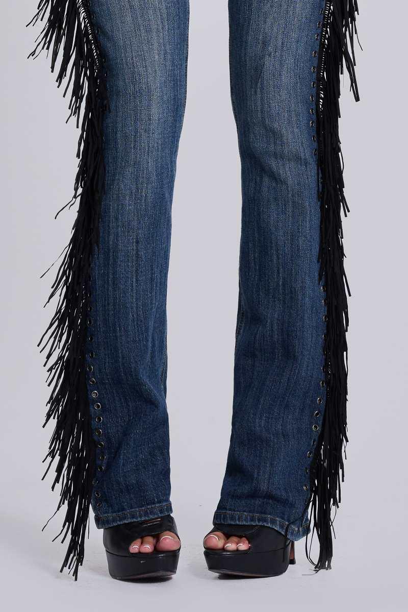 Jaded London El Topo Fringe Bootcut Jeans In Blue Wash Blue