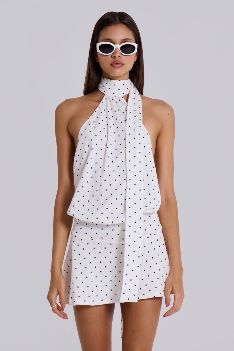 Jaded London Enya Backless Mini Dress In Polkadot White