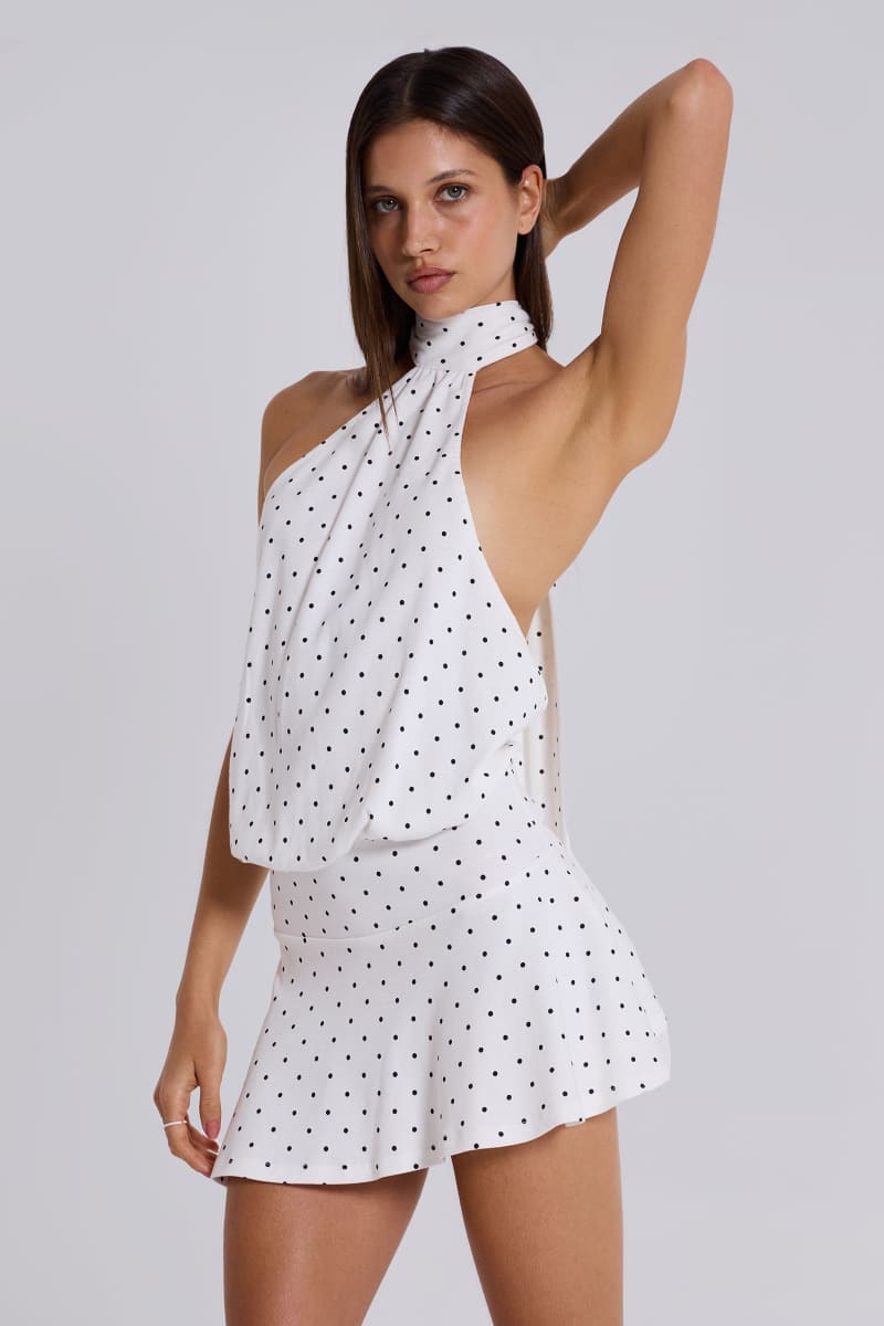 Jaded London Enya Backless Mini Dress In Polkadot White