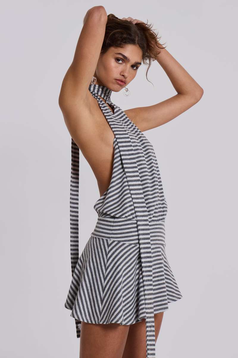 Jaded London Enya Backless Mini Dress In Steel Multi