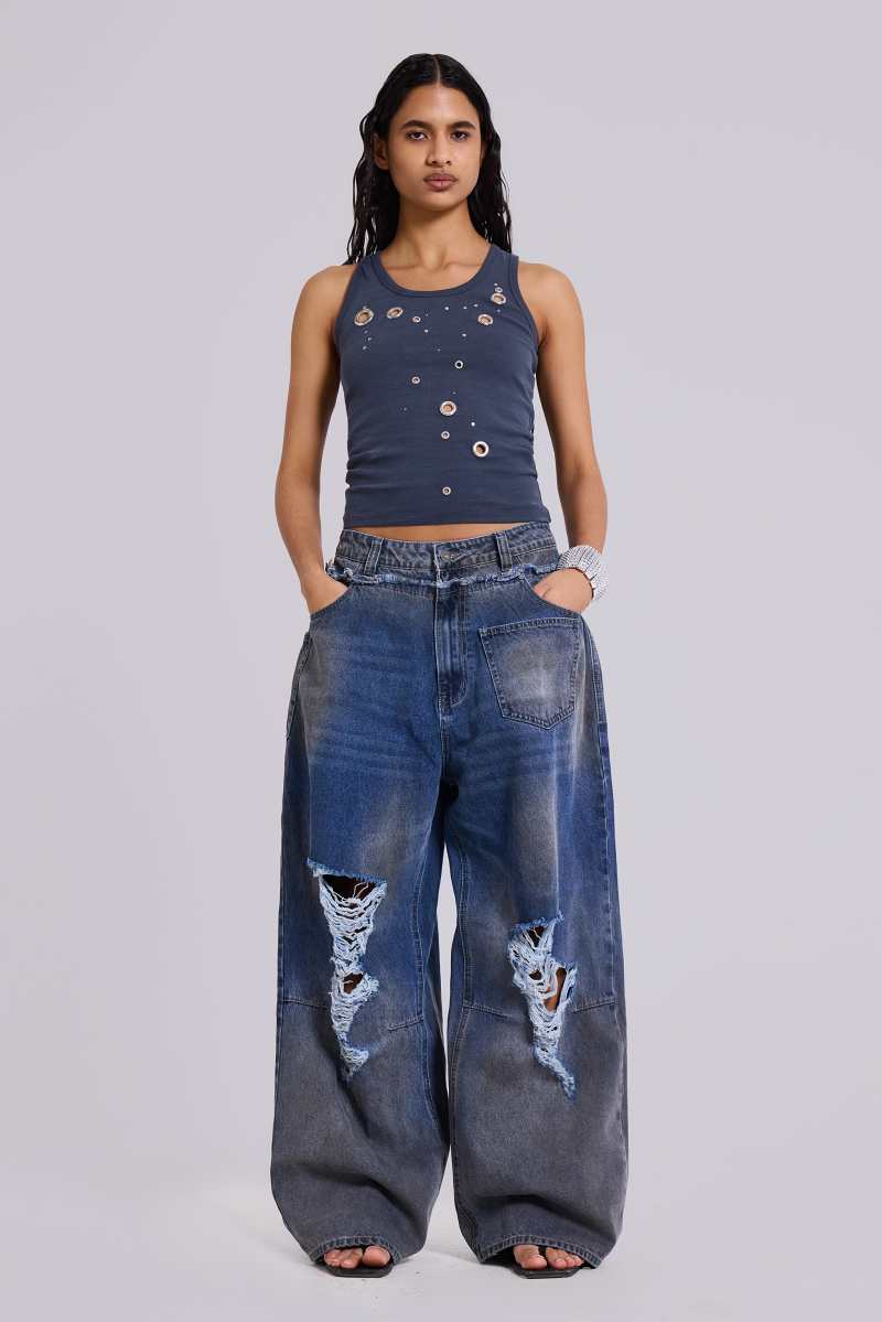 Jaded London Eye Contact Vest Top With Eyelets In Grey Grey