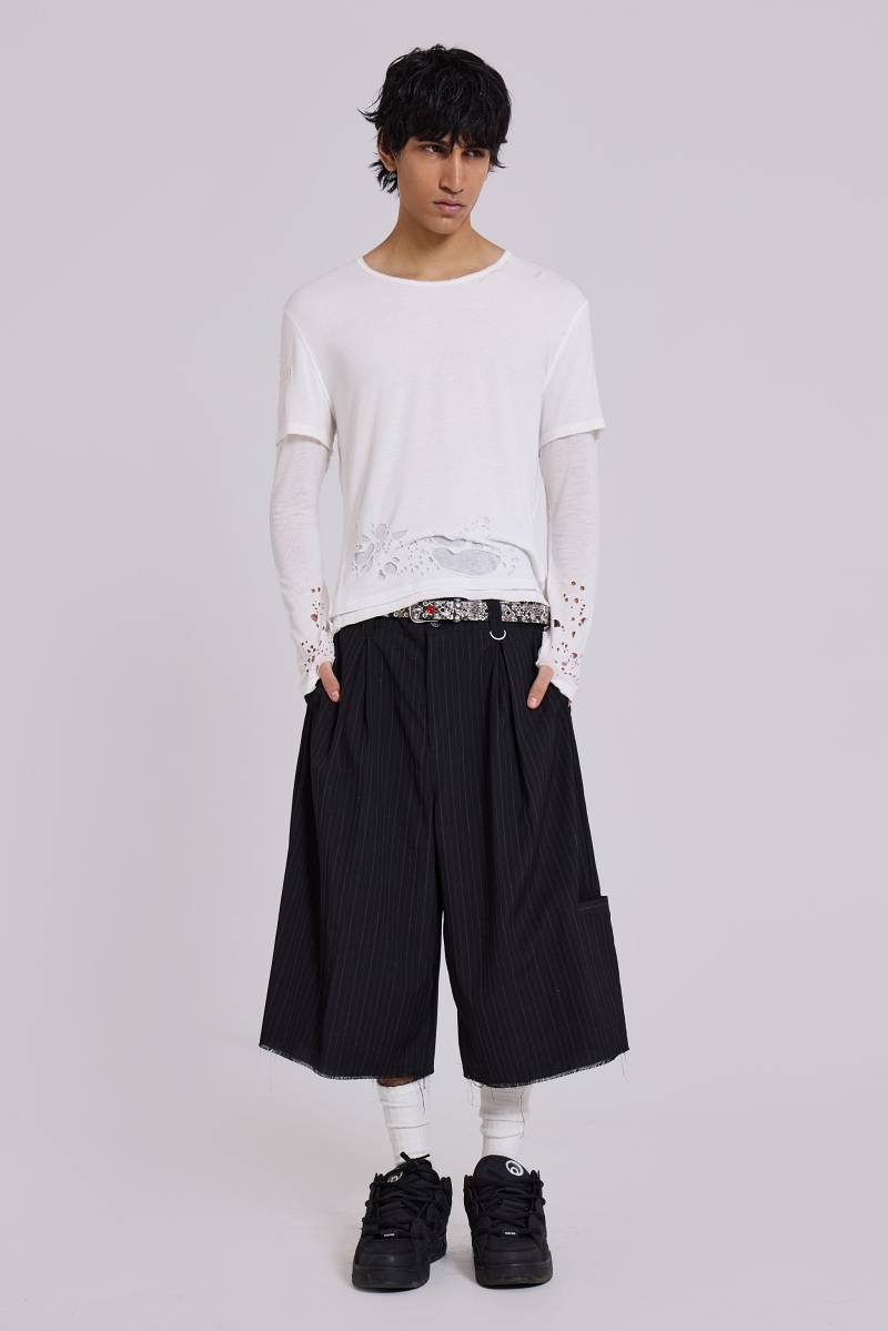 Jaded London Ghost Double Layer Mist Long Sleeve Top White