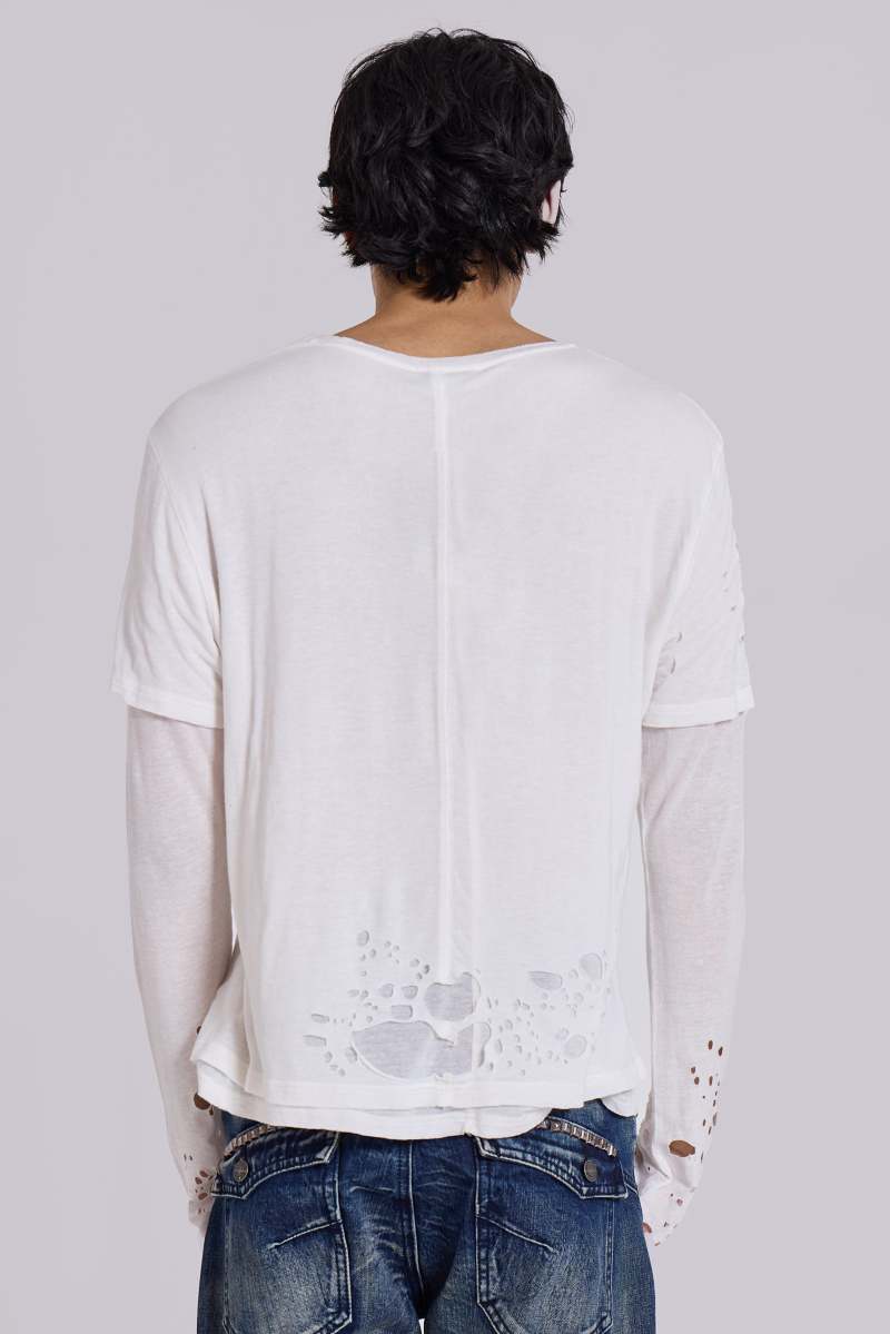 Jaded London Ghost Double Layer Mist Long Sleeve Top White