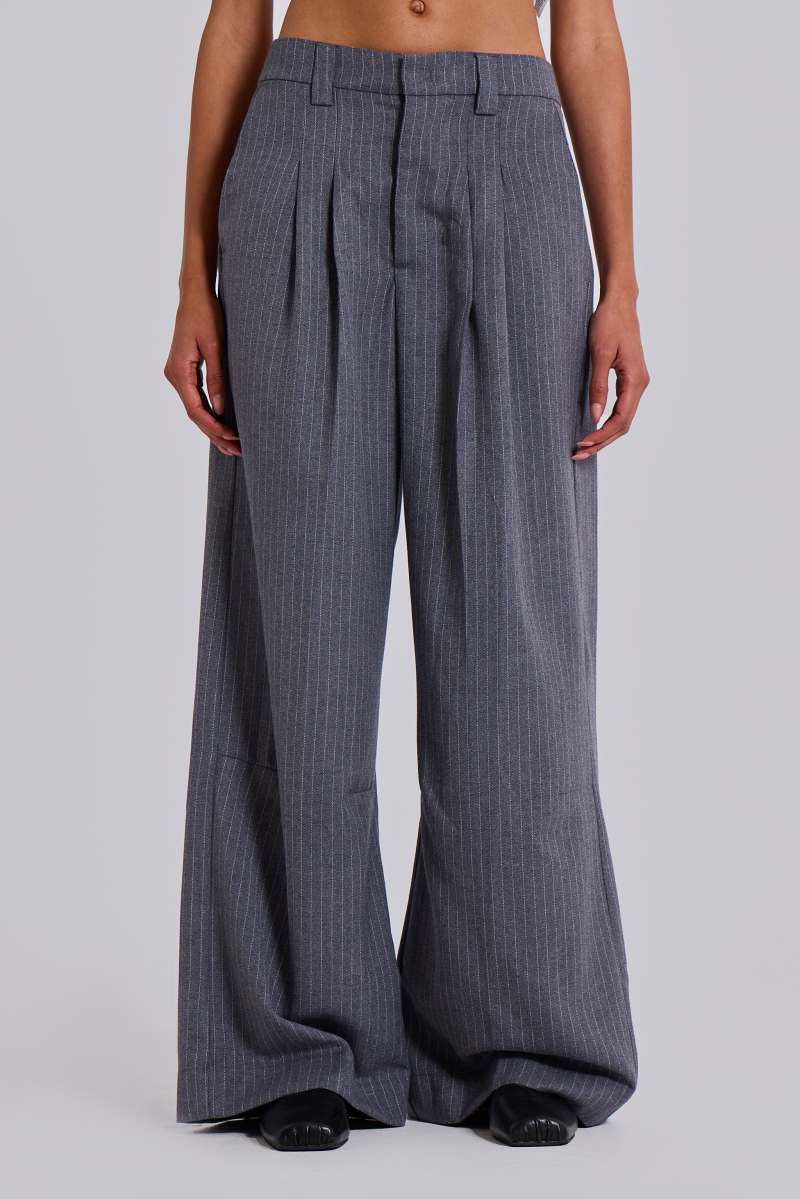Jaded London Goliath Light Grey Pinstripe Suit Pants Grey