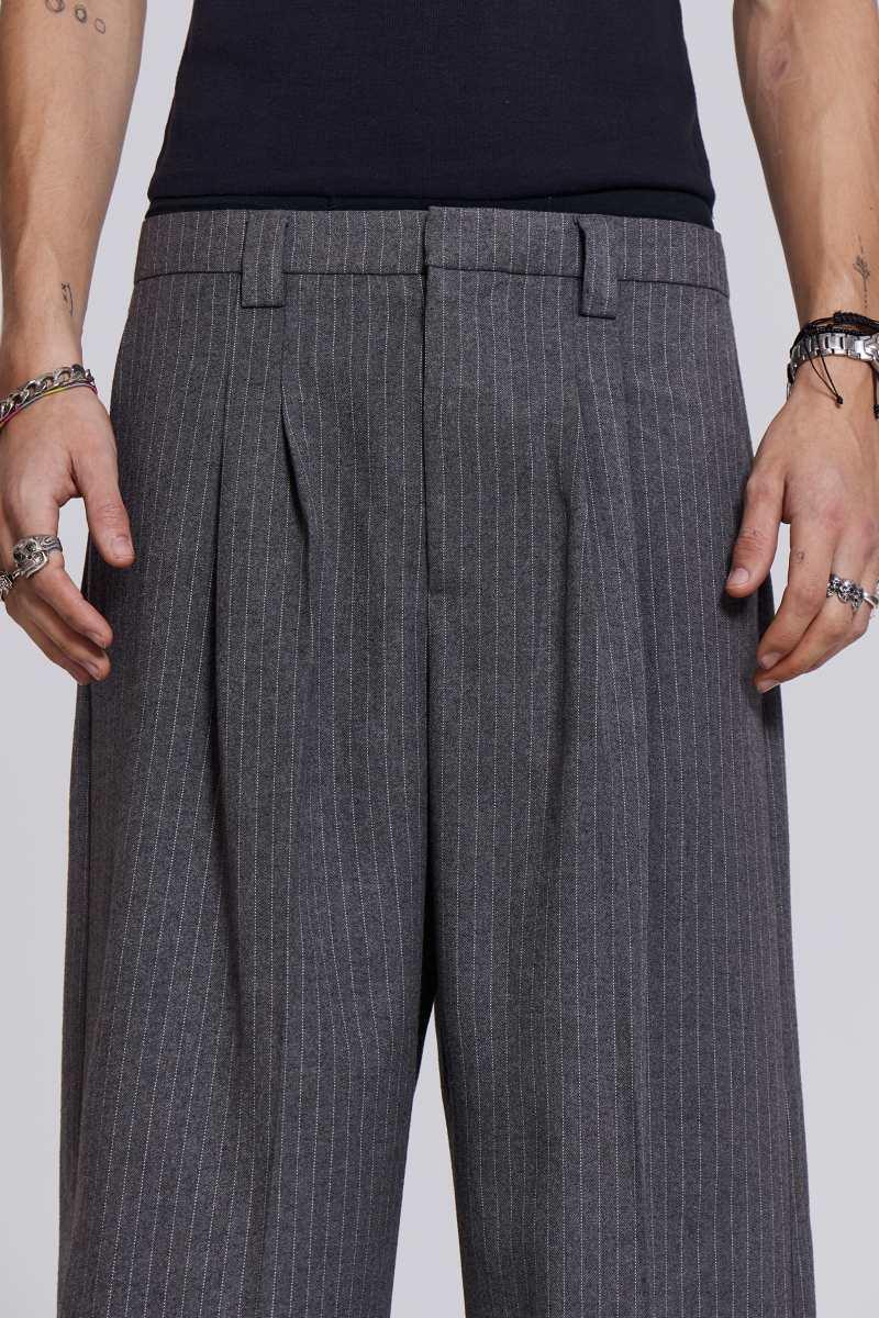 Jaded London Goliath Light Grey Pinstripe Suit Pants Grey