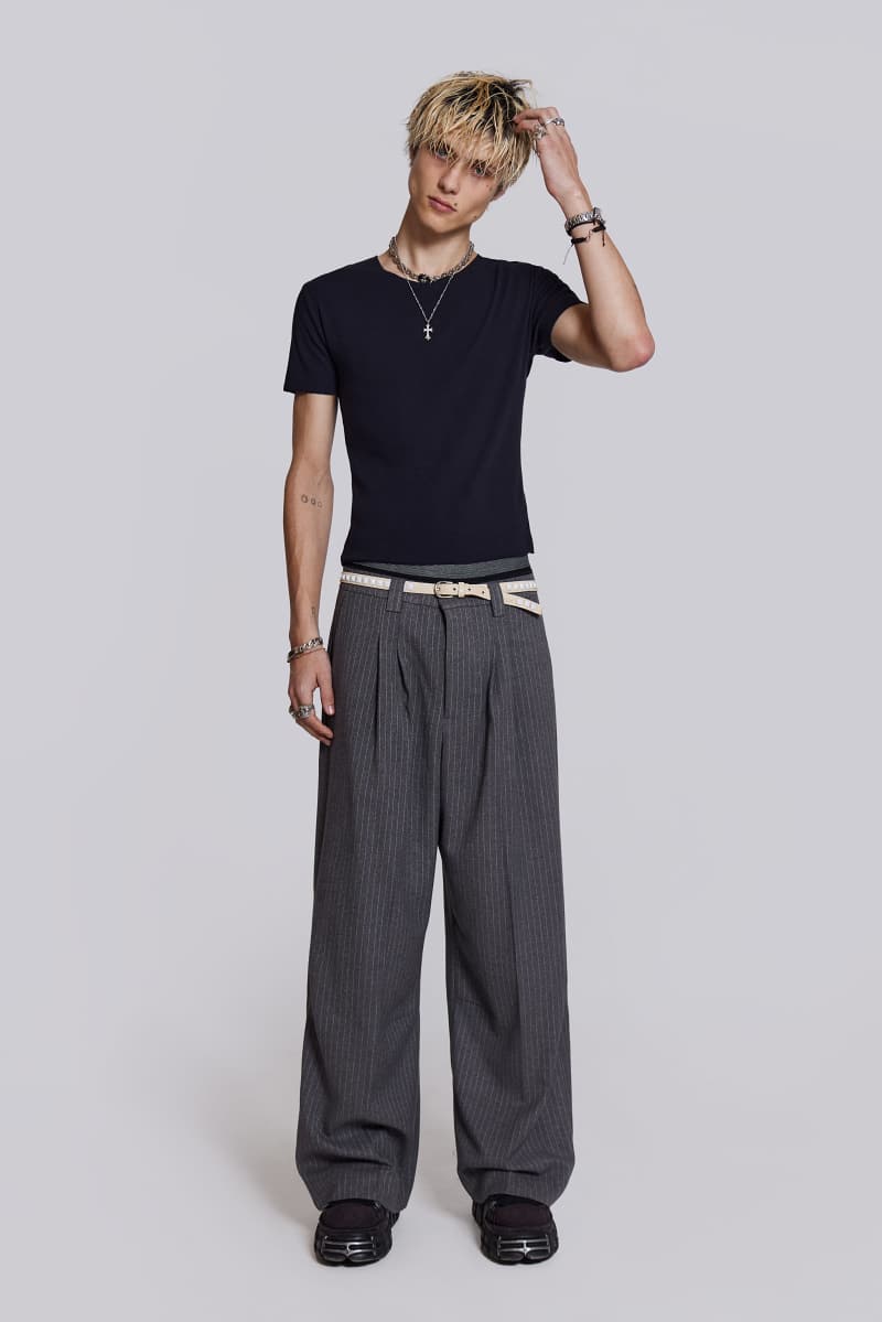 jaded london Goliath Light Grey Pinstripe Suit Pants Grey