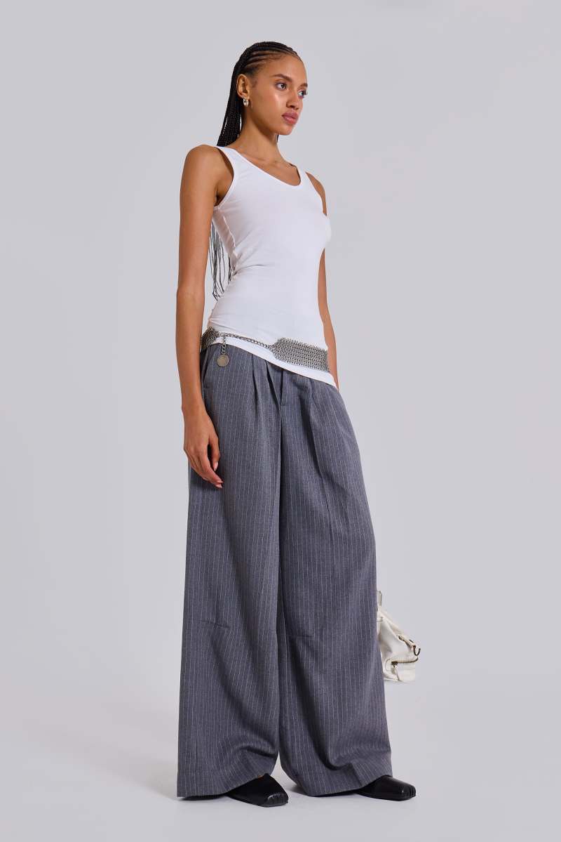 jaded london Goliath Light Grey Pinstripe Suit Pants Grey