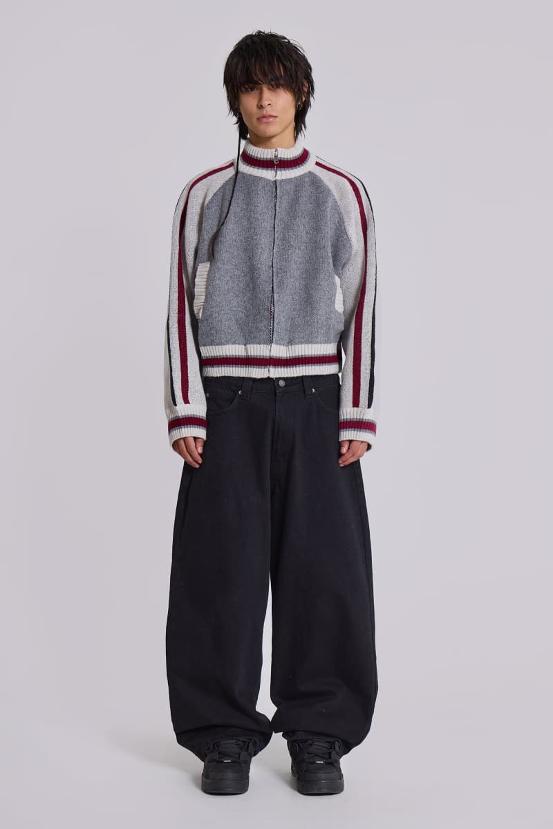 Jaded London Grey Team 85 Knitted Bomber Jacket Multi